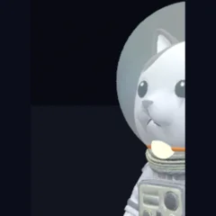 Mop, a grey cat in a spacesuit