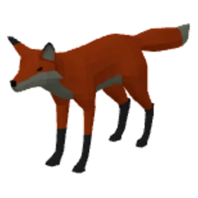 Fox, a low-poly model on a dark ground.